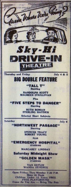 Sky-Hi Drive-In Theatre - 1950S AD